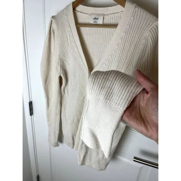 Wilfred Aritzia Ribbed Puff Sleeve Sweater Wool Cardigan Ivory Cream Sz Medium M - Picture 4 of 9